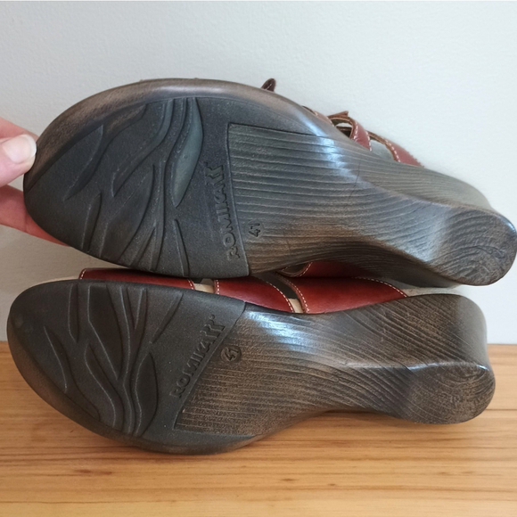 New Romika Maui Brown Leather Adjustable Three Strap Wedge Heel Sandal Size 41 - Picture 7 of 10